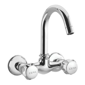 Cera Ocean Sink mixer wall mounted with 170mm long swivel spout Quarter Turn